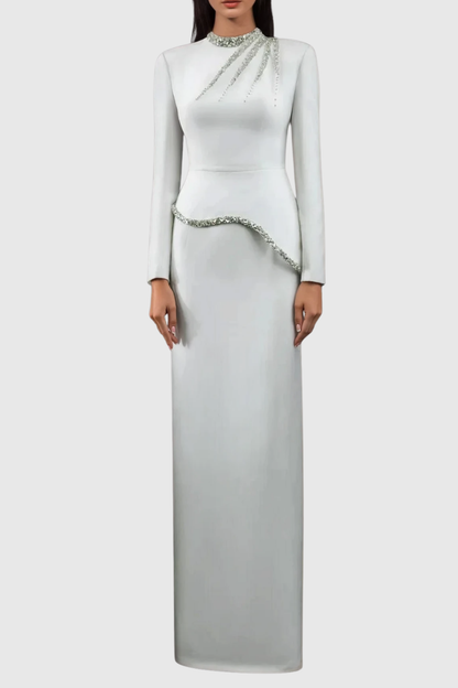 Kodiz Asymmetric Crystal Embellished Maxi Dress