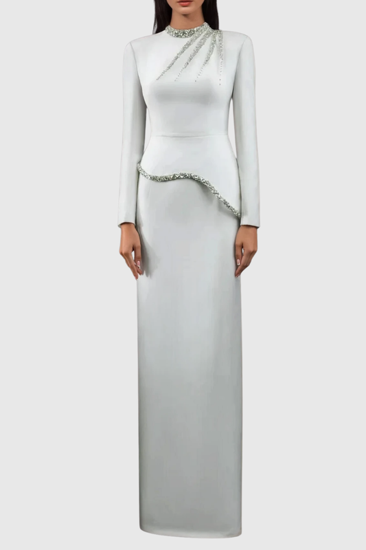 Kodiz Asymmetric Crystal Embellished Maxi Dress