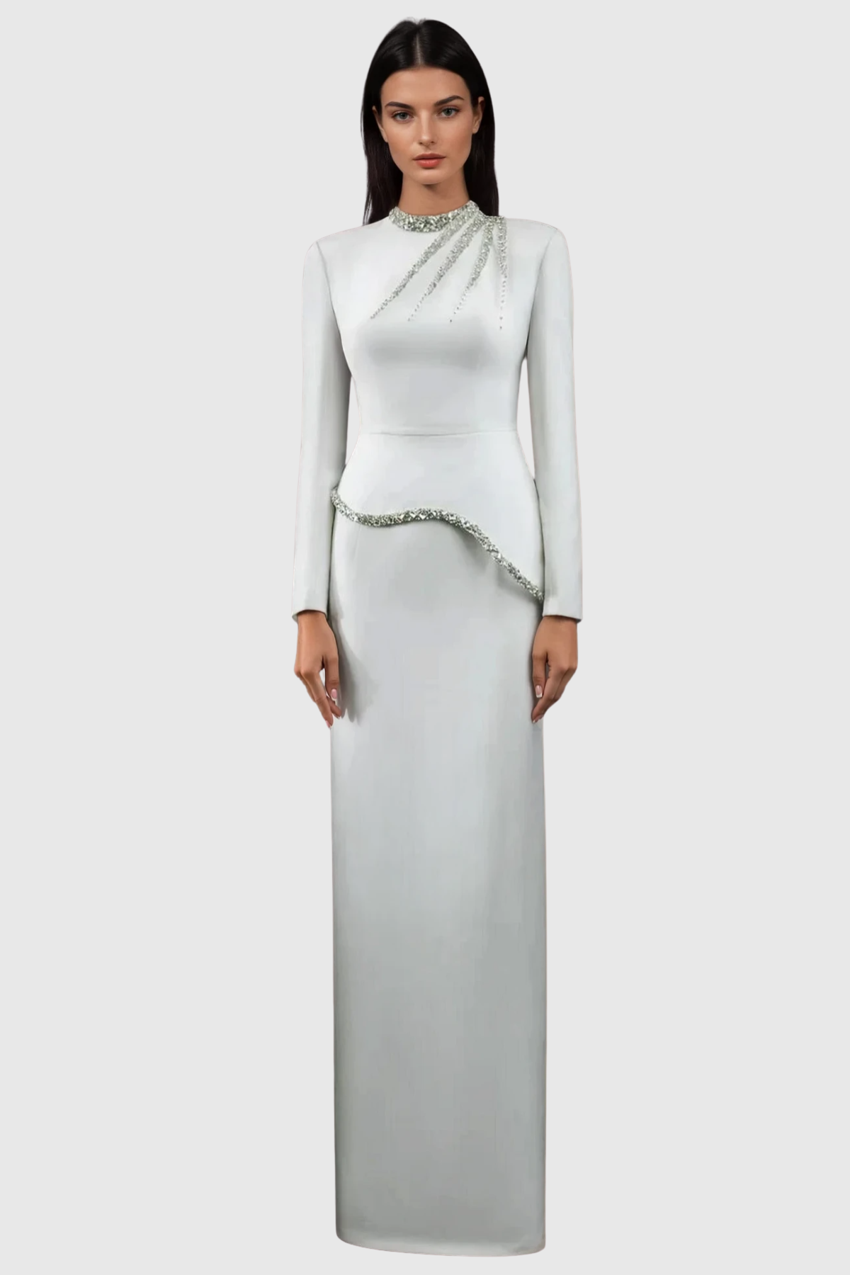 Kodiz Asymmetric Crystal Embellished Maxi Dress