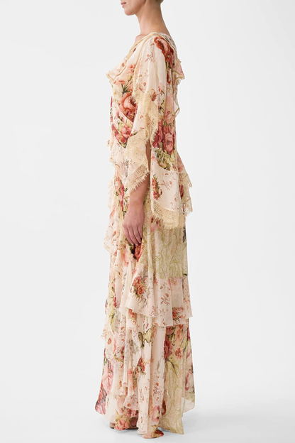 Koemi Asymmetric Lace Trim Maxi Dress