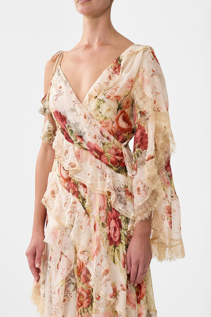 Koemi Asymmetric Lace Trim Maxi Dress