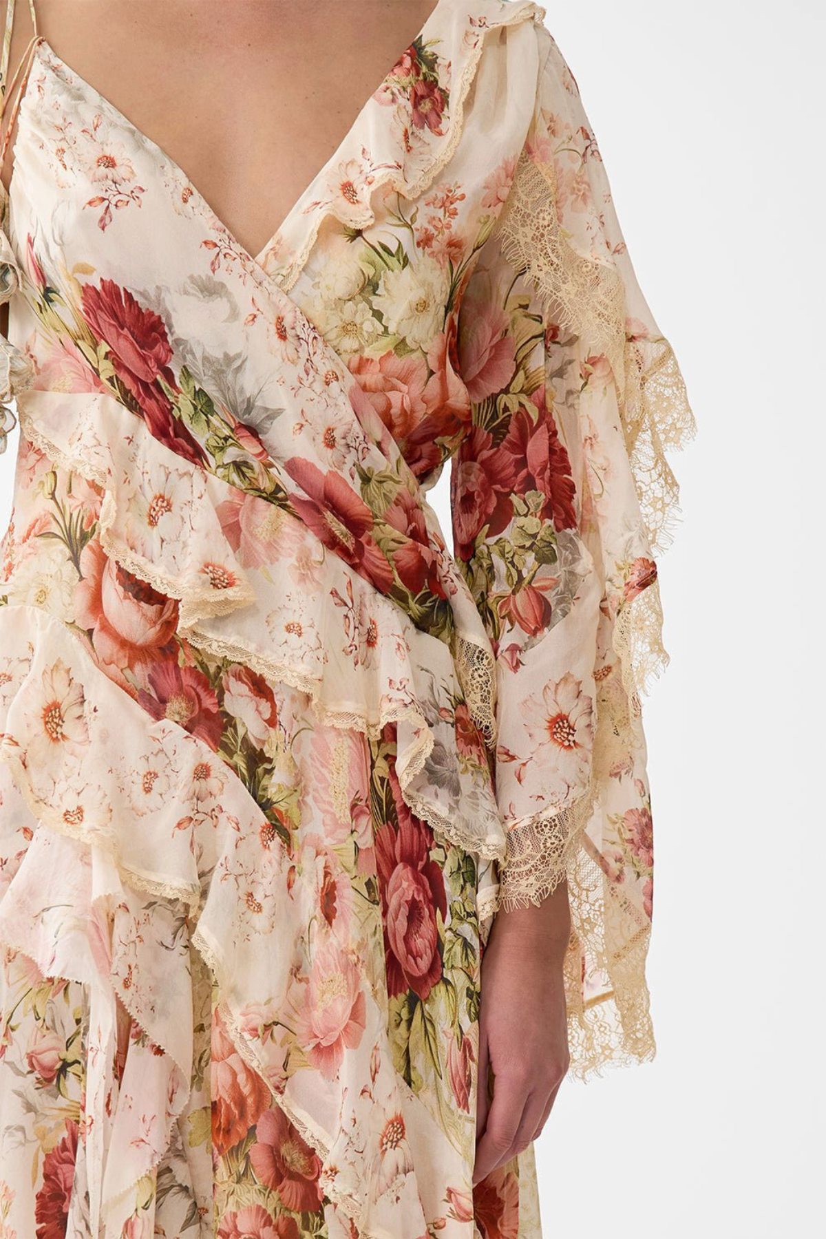 Koemi Asymmetric Lace Trim Maxi Dress
