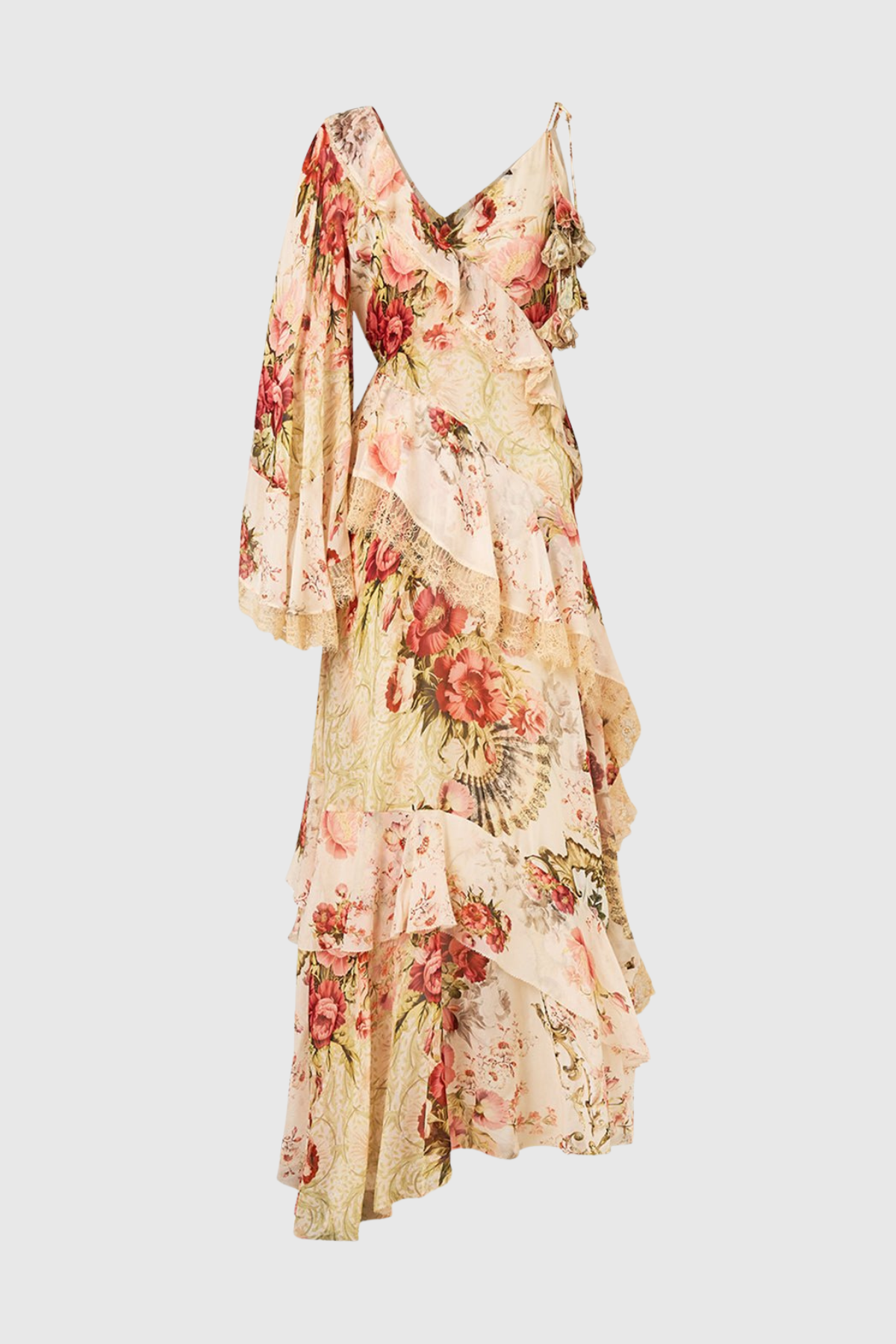 Koemi Asymmetric Lace Trim Maxi Dress
