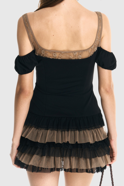 Kofia Lace Ruffle Mini Dress