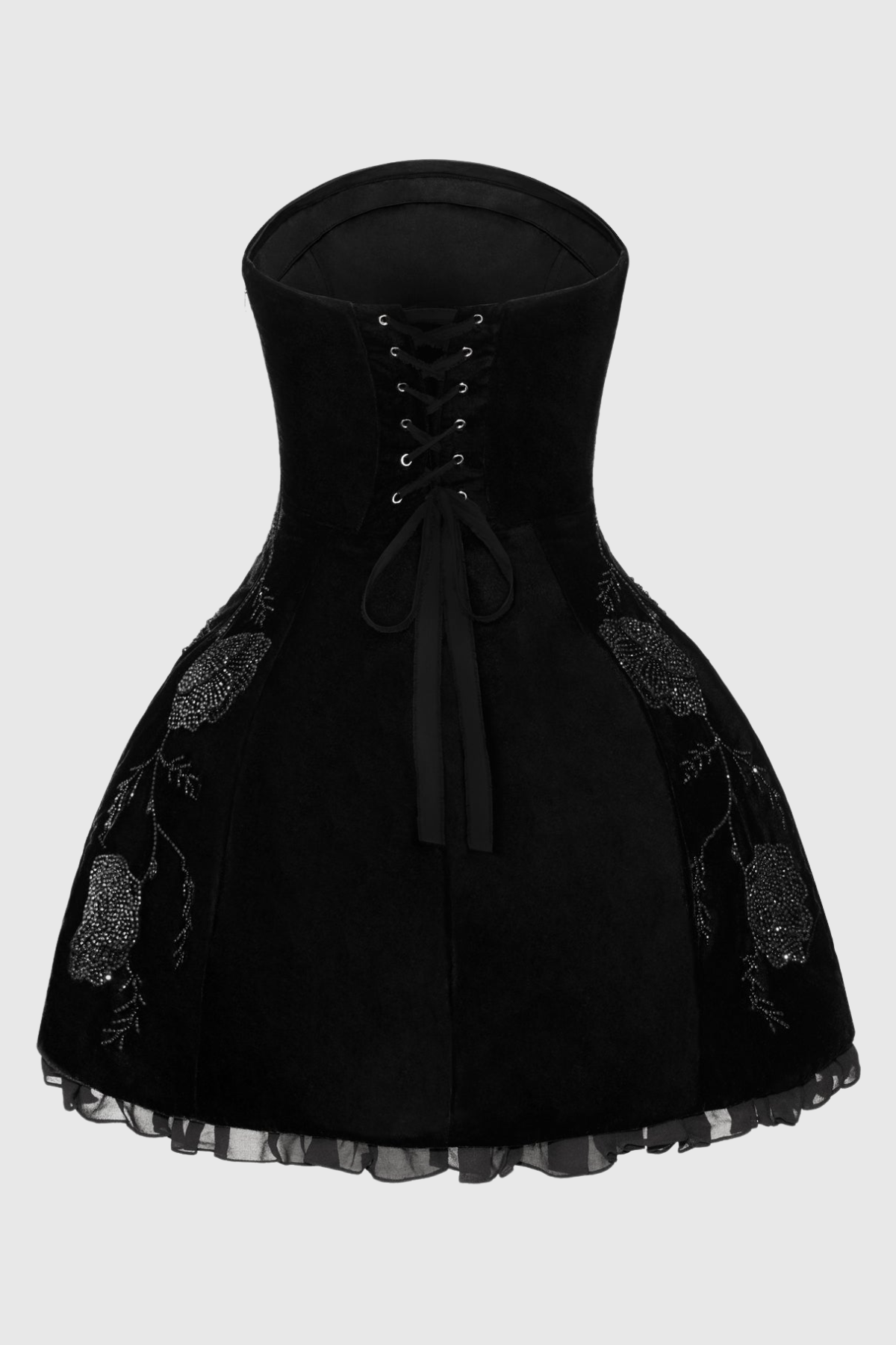 Kola Floral Crystal Strapless Velvet Mini Dress