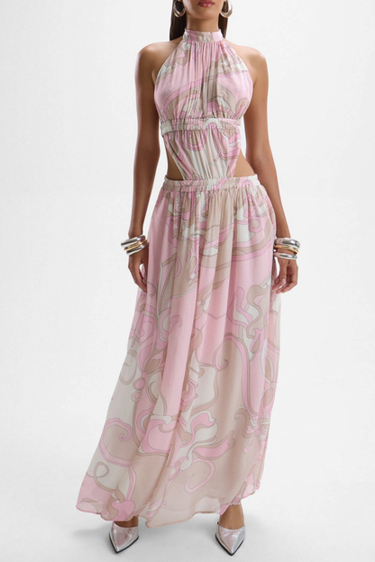 Konaza Halter Cutout Swirl Maxi Dress