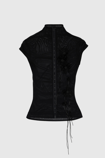 Konor Floral Appliqué Mesh Top