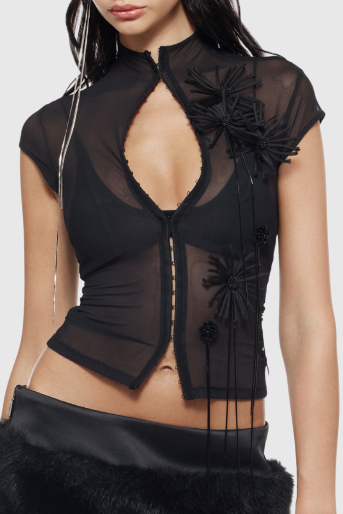 Konor Floral Appliqué Mesh Top