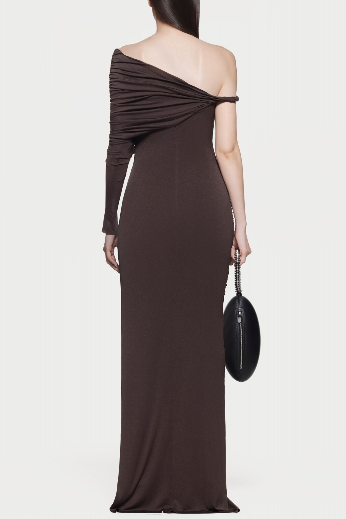 Koreia Asymmetric Ruched Maxi Dress - Brown
