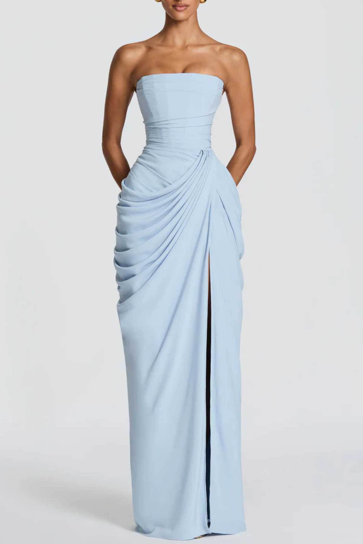 Korinna Strapless Corset Draped Maxi Dress - Blue