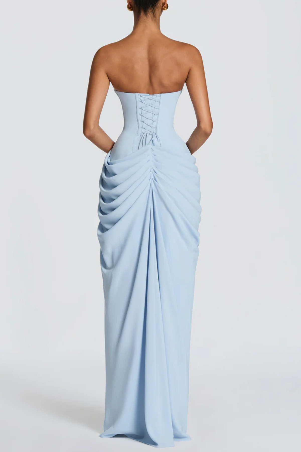 Korinna Strapless Corset Draped Maxi Dress - Blue