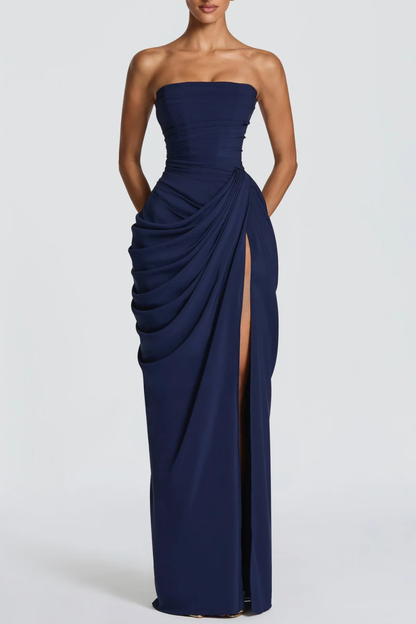 Korinna Strapless Corset Draped Maxi Dress - Navy