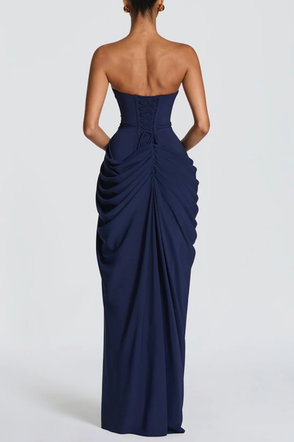 Korinna Strapless Corset Draped Maxi Dress - Navy