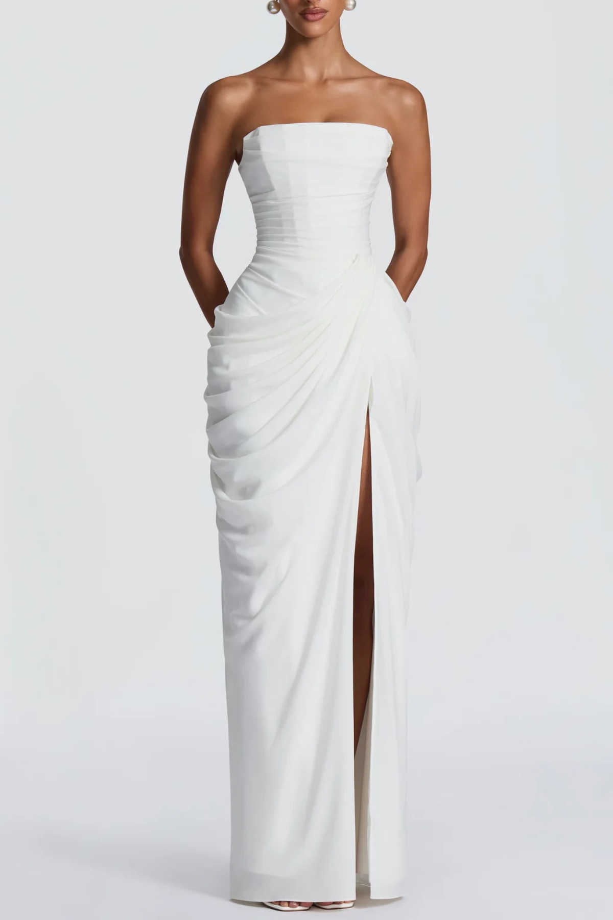 Korinna Strapless Corset Draped Maxi Dress - White