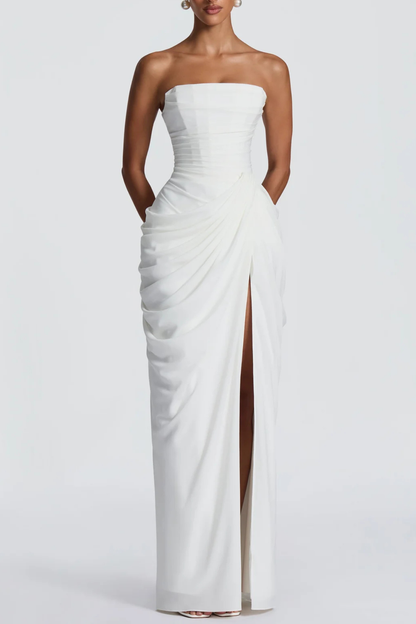 Korinna Strapless Corset Draped Maxi Dress - White