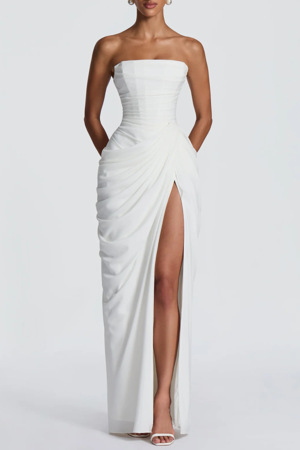 Korinna Strapless Corset Draped Maxi Dress - White