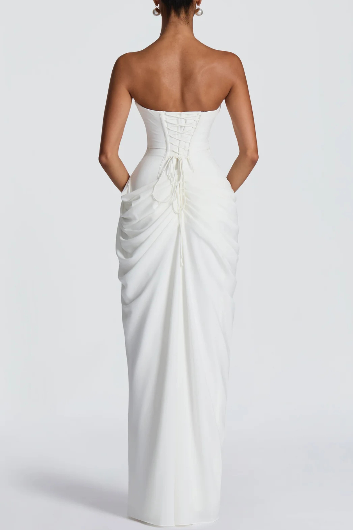 Korinna Strapless Corset Draped Maxi Dress - White