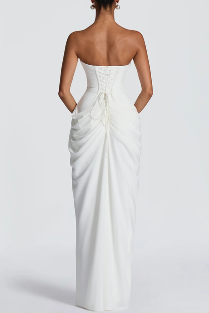 Korinna Strapless Corset Draped Maxi Dress - White