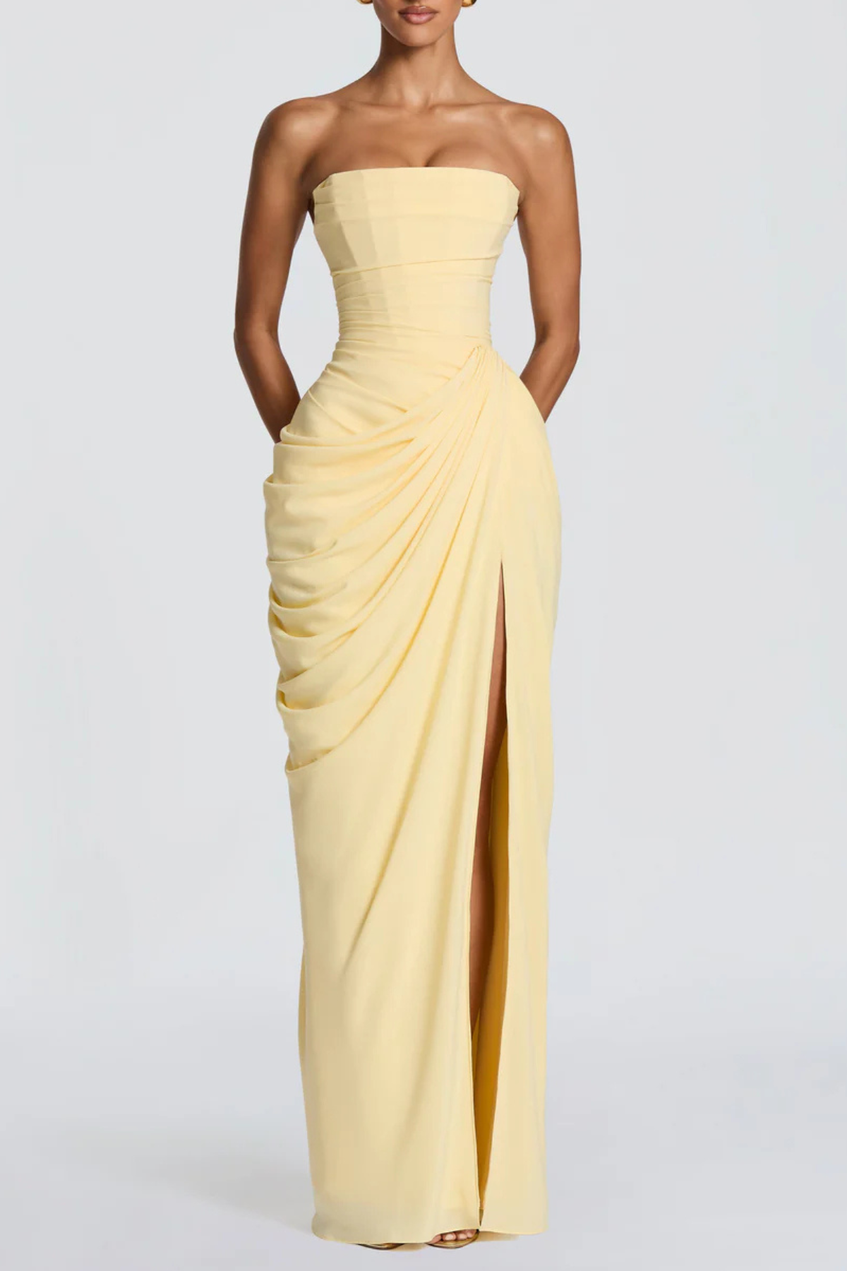 Korinna Strapless Corset Draped Maxi Dress - Yellow