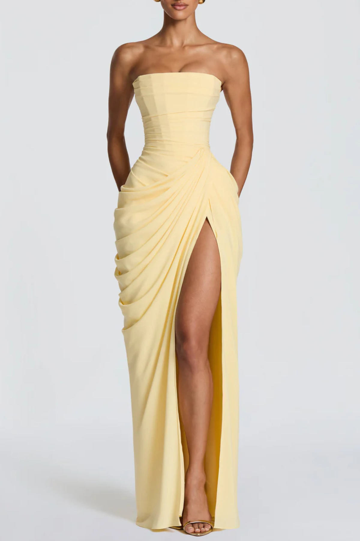 Korinna Strapless Corset Draped Maxi Dress - Yellow