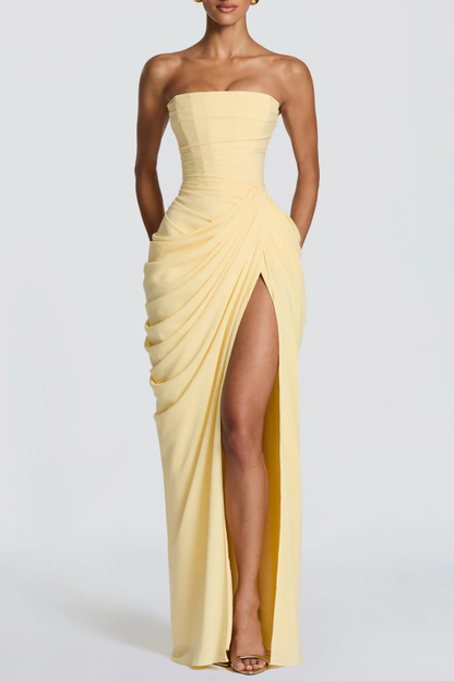 Korinna Strapless Corset Draped Maxi Dress - Yellow