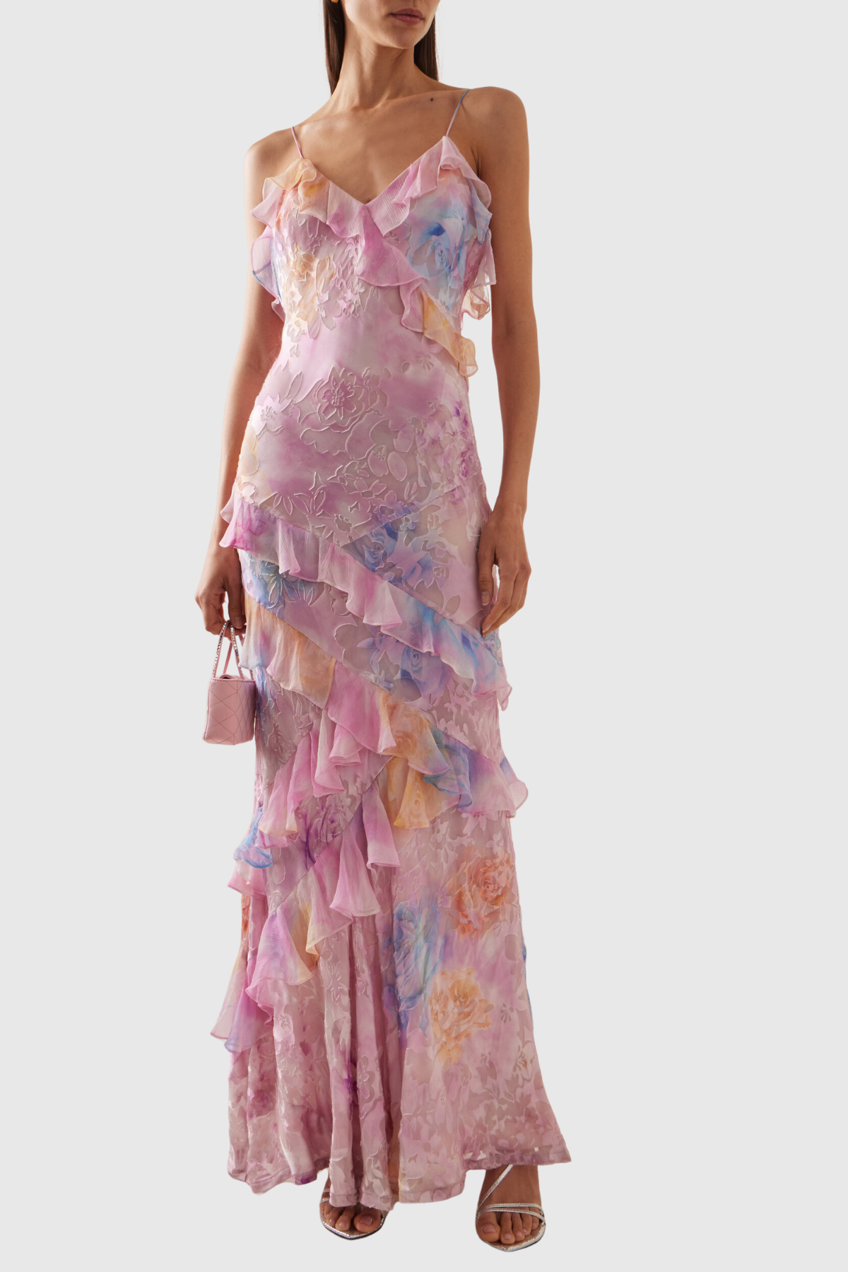 Koxana Floral Jacquard Ruffle Maxi Dress - Pink