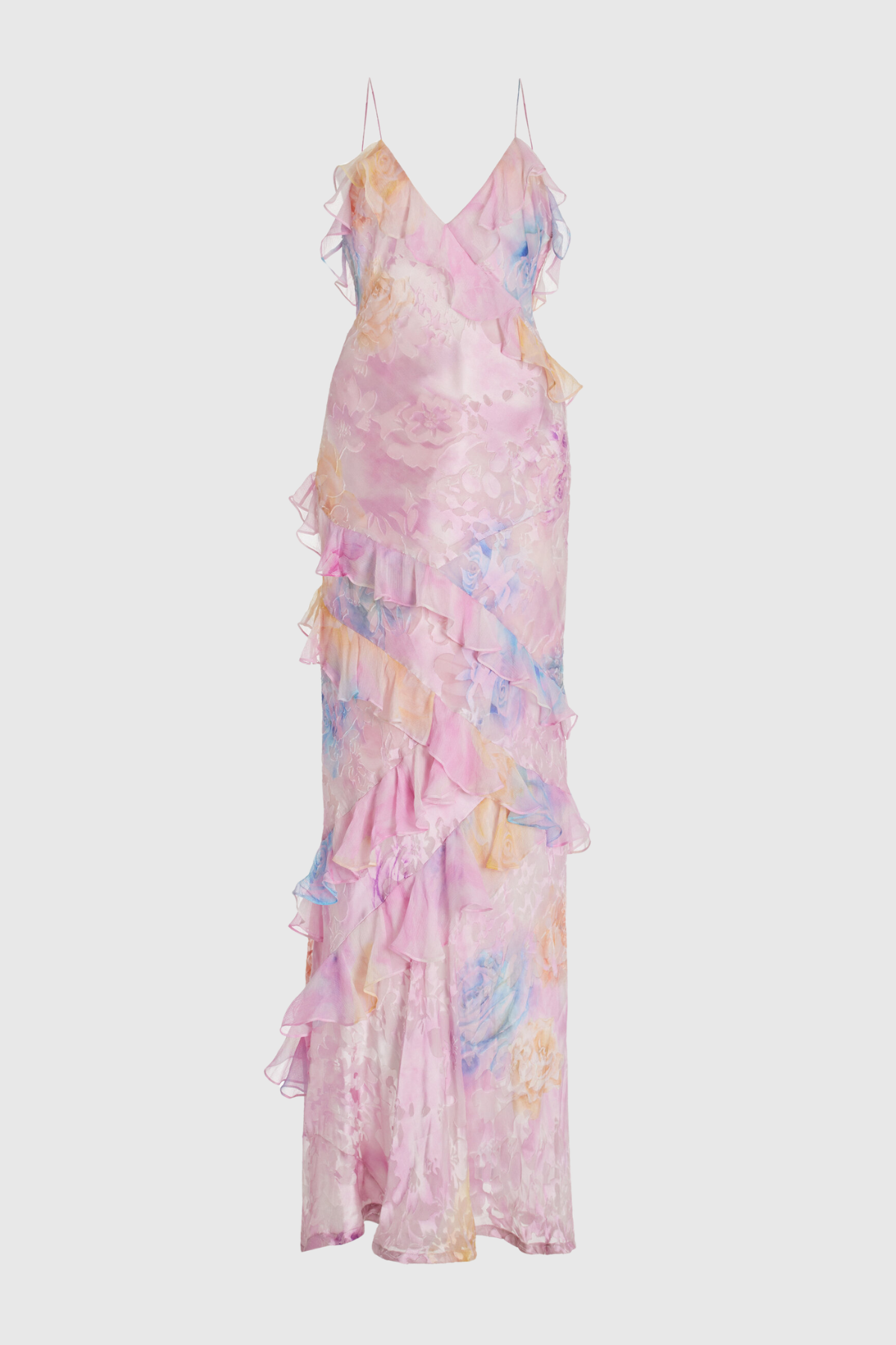 Koxana Floral Jacquard Ruffle Maxi Dress - Pink