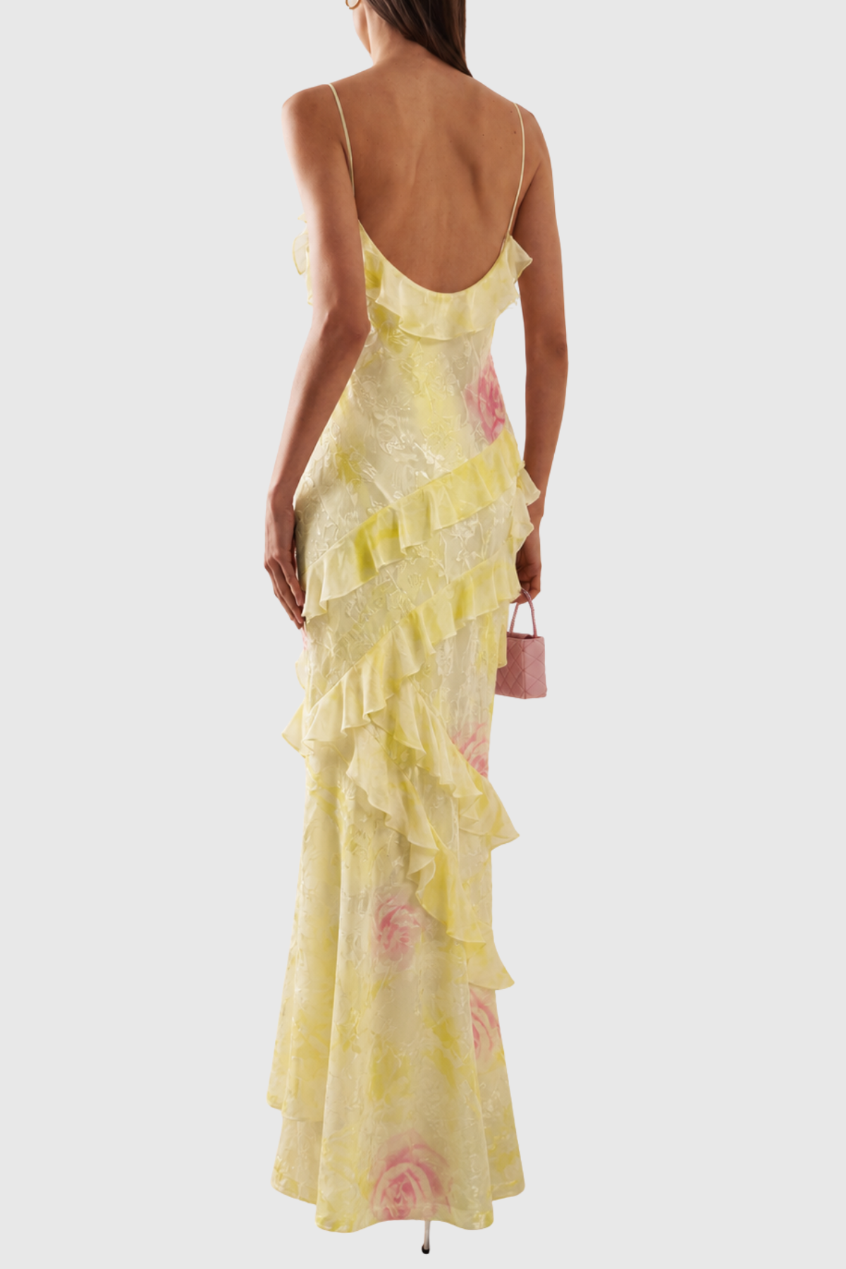 Koxana Floral Jacquard Ruffle Maxi Dress - Yellow
