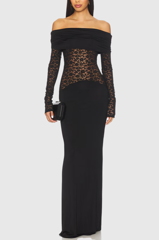 Kpucine Off Shoulder Floral Lace Maxi Dress