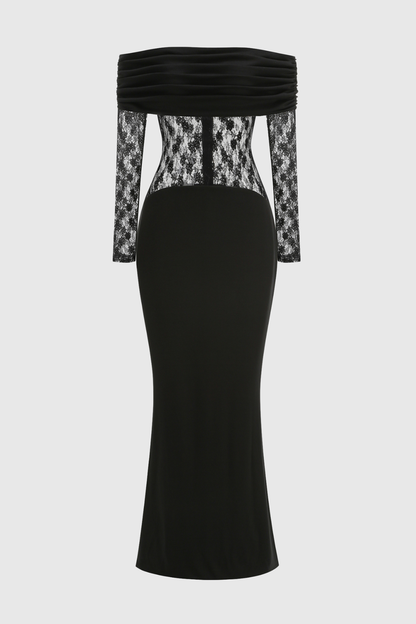 Kpucine Off Shoulder Floral Lace Maxi Dress
