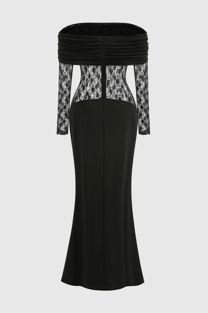 Kpucine Off Shoulder Floral Lace Maxi Dress