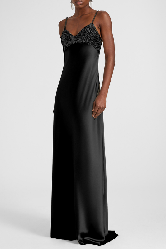 Kross Sequin Embellished Silk Maxi Dress - Black