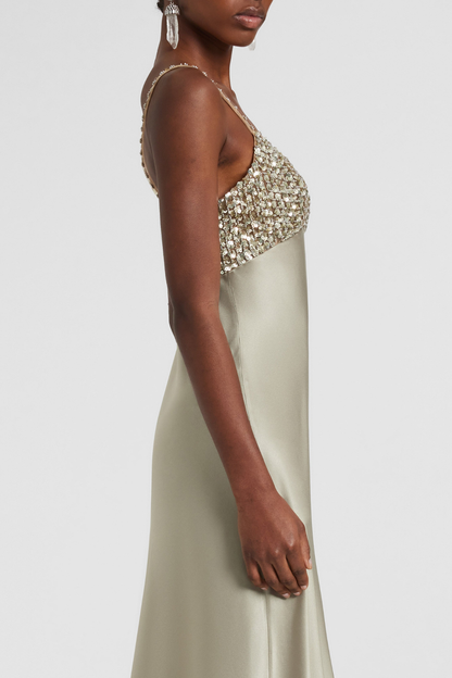 Kross Sequin Embellished Silk Maxi Dress - Champagne
