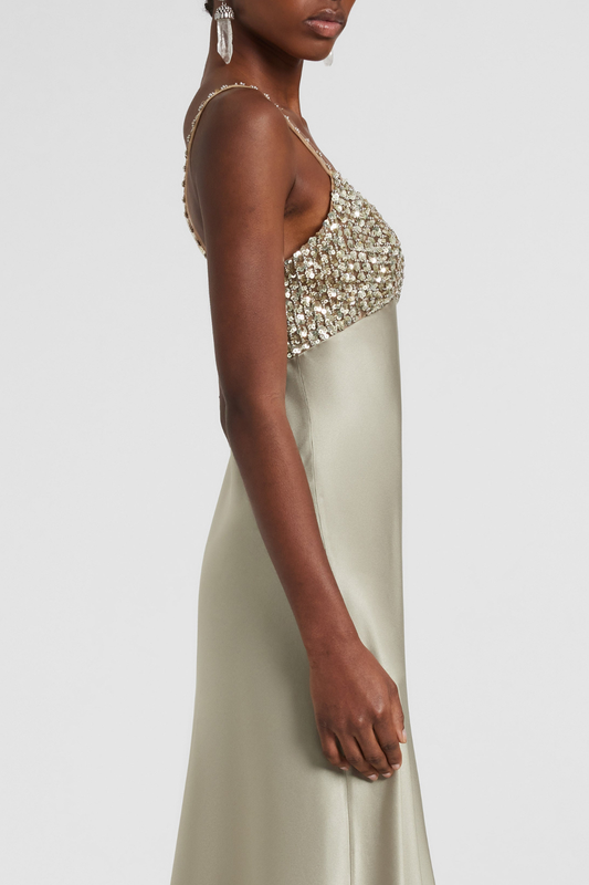 Kross Sequin Embellished Silk Maxi Dress - Champagne