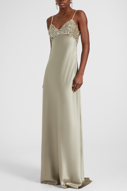 Kross Sequin Embellished Silk Maxi Dress - Champagne