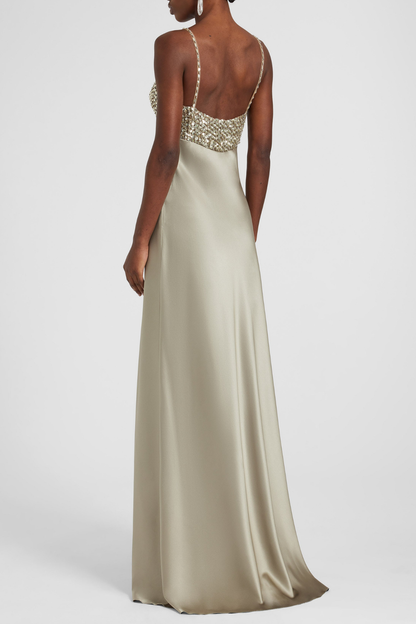 Kross Sequin Embellished Silk Maxi Dress - Champagne