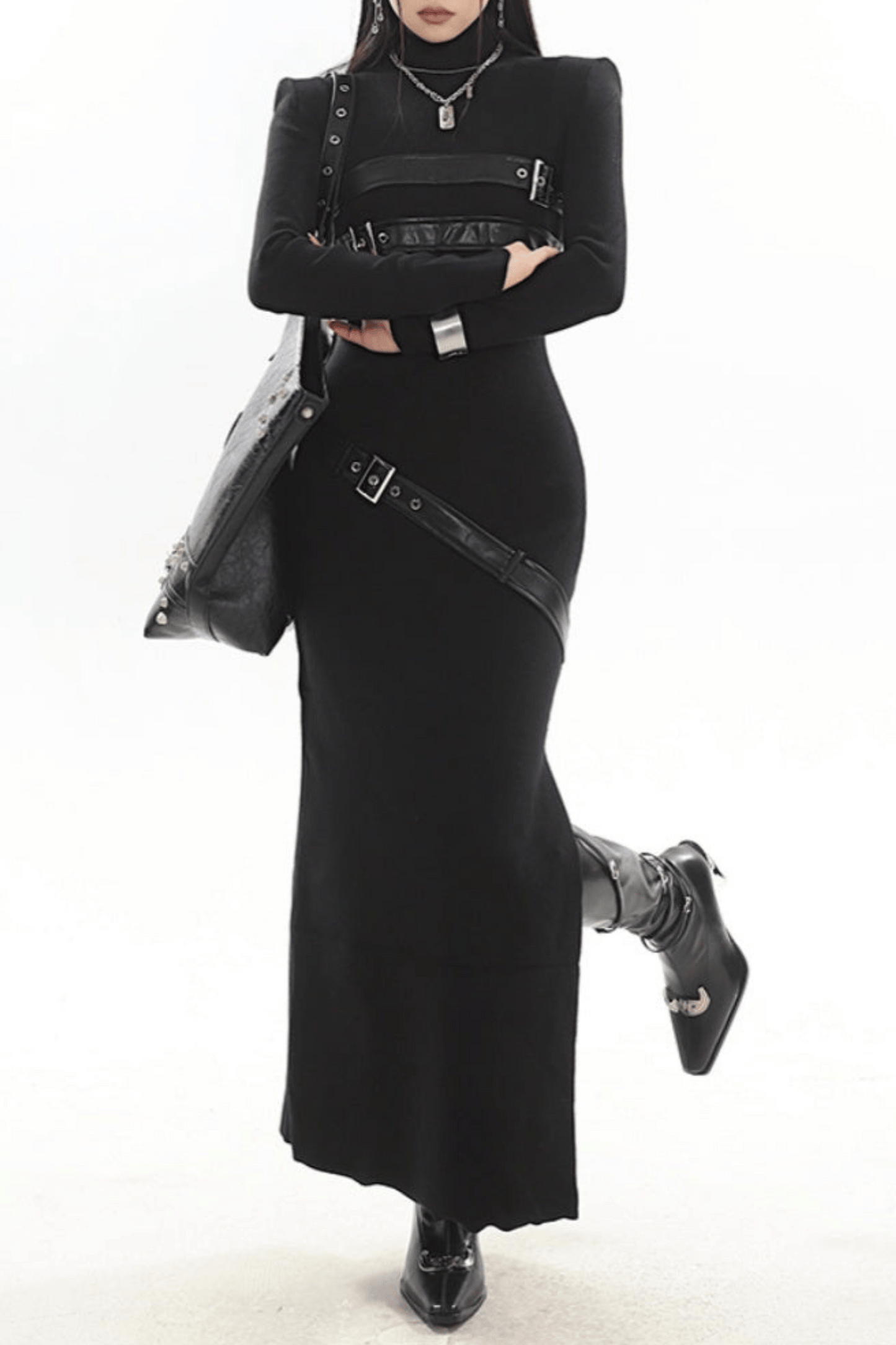 Kulic Buckle Embellished Knit Maxi Dress