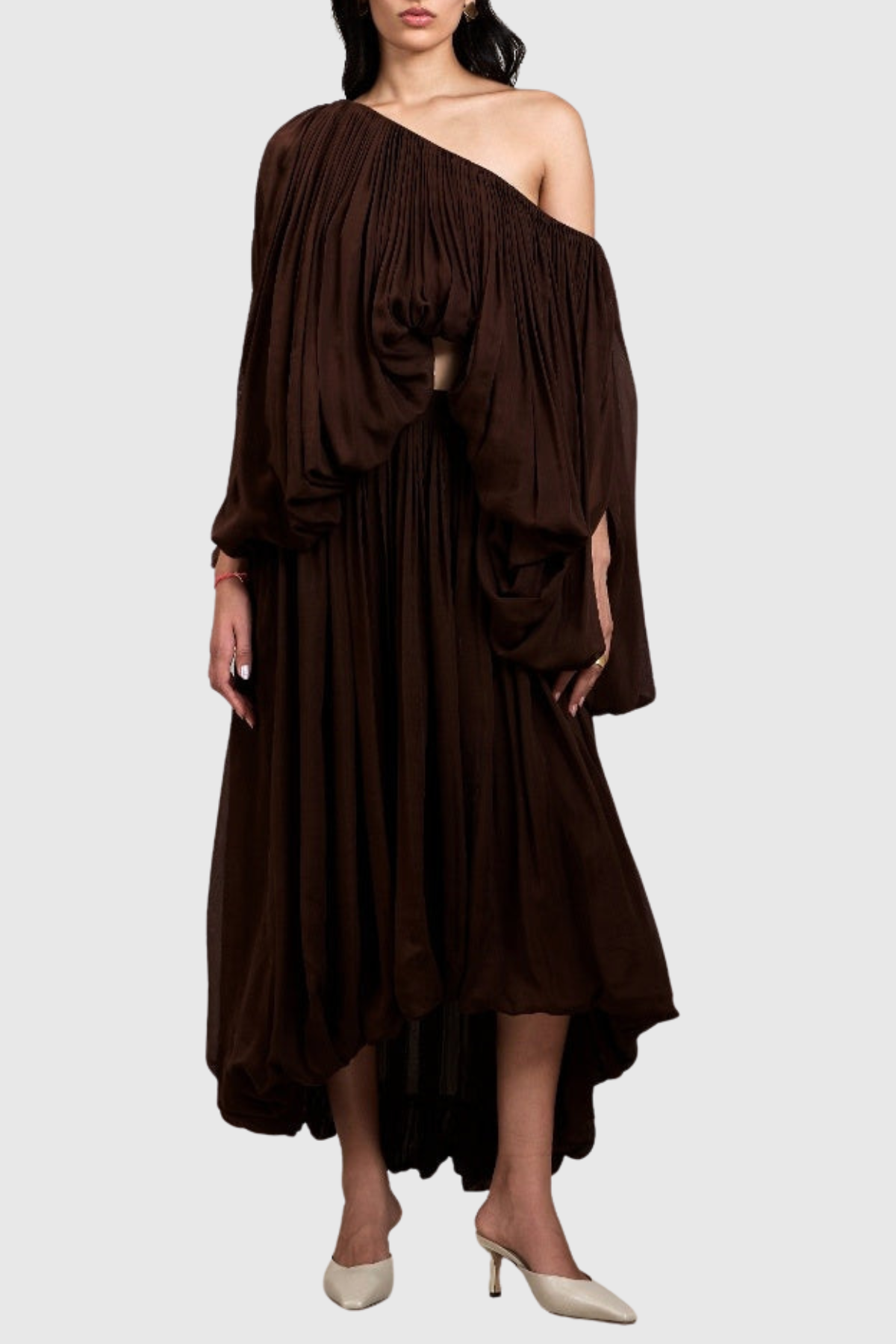 Kurura Off Shoulder Draped Top & Maxi Skirt Set