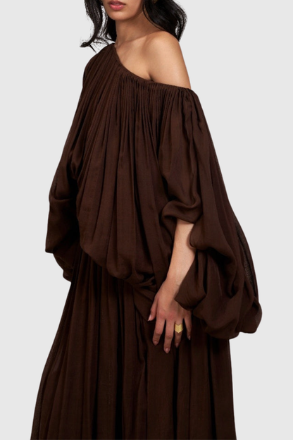Kurura Off Shoulder Draped Top & Maxi Skirt Set