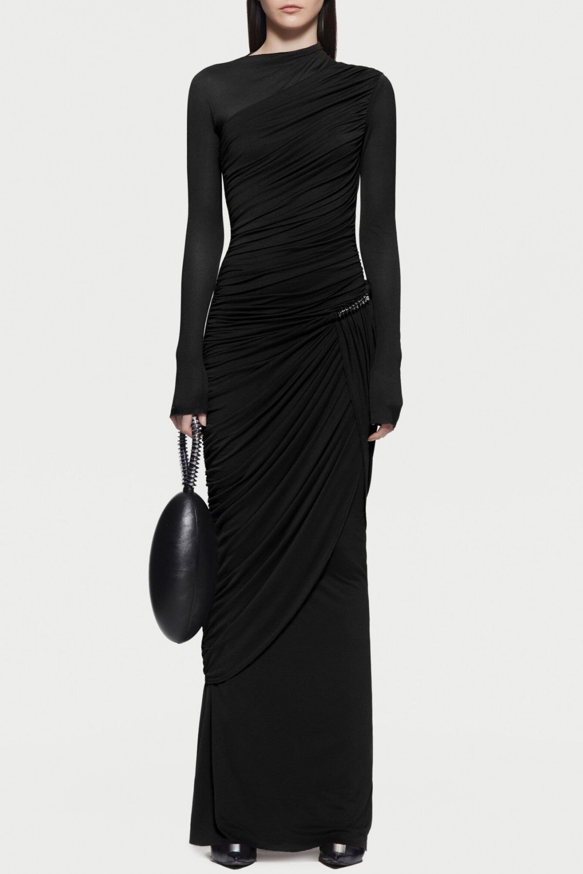 Kylian Asymmetric Ruched Maxi Dress - Black