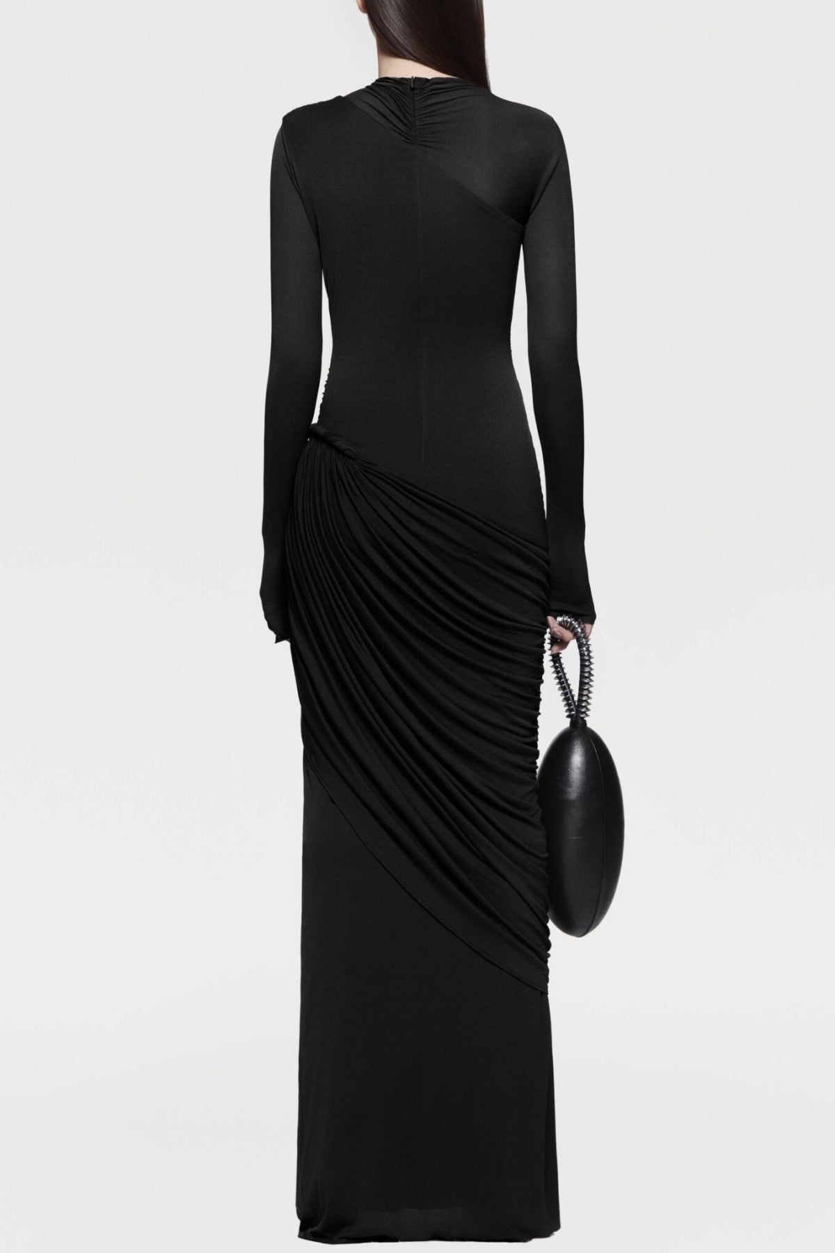 Kylian Asymmetric Ruched Maxi Dress - Black