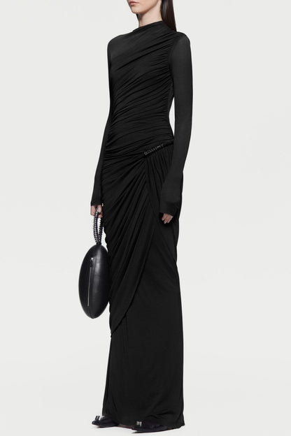 Kylian Asymmetric Ruched Maxi Dress - Black