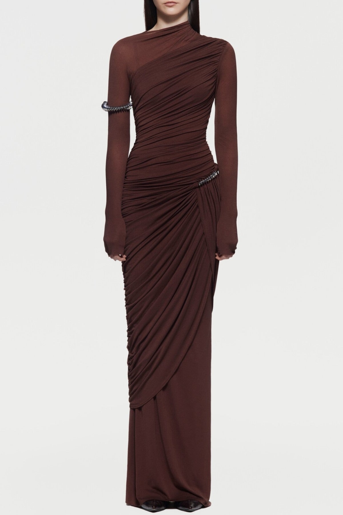 Kylian Asymmetric Ruched Maxi Dress - Brown