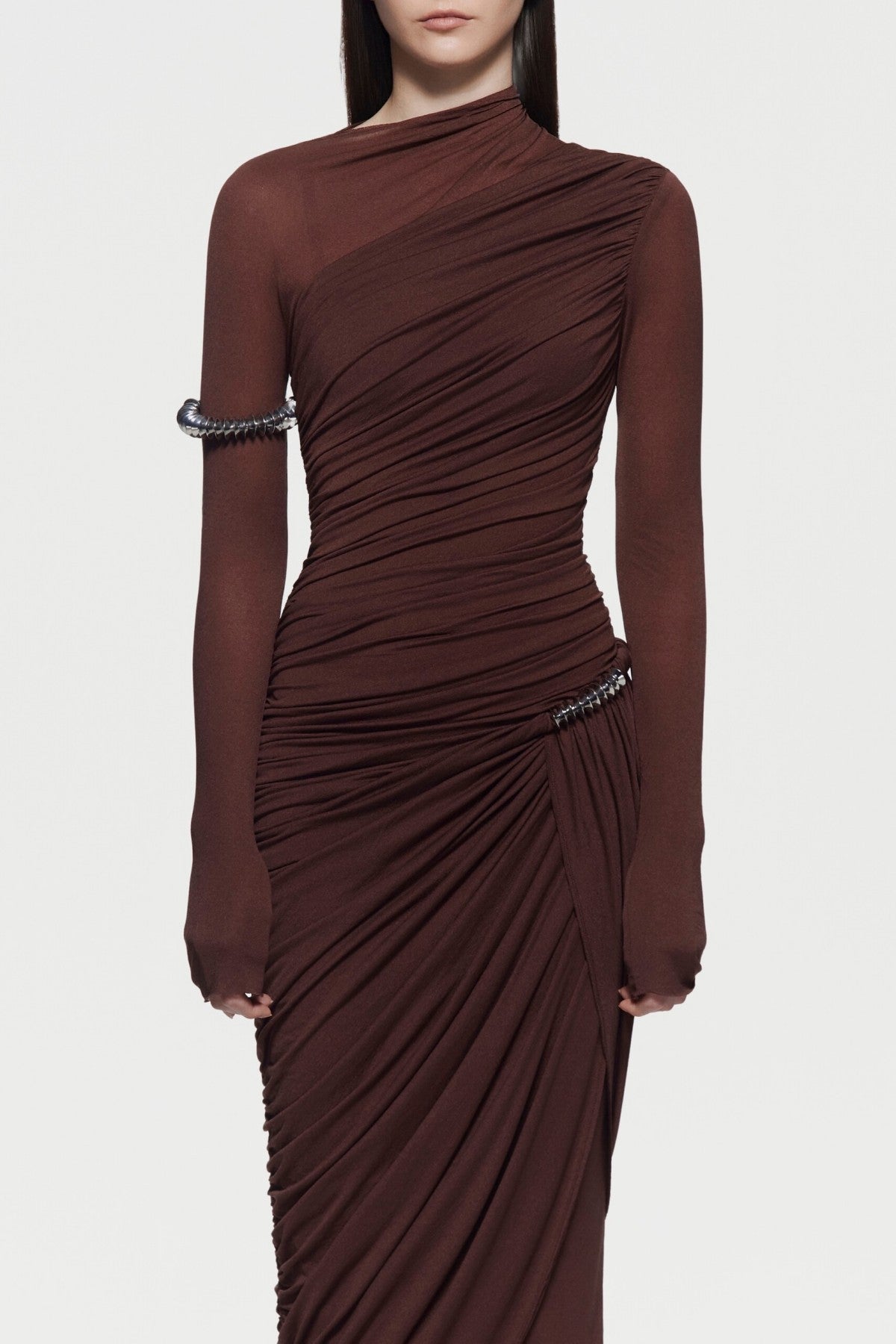 Kylian Asymmetric Ruched Maxi Dress - Brown