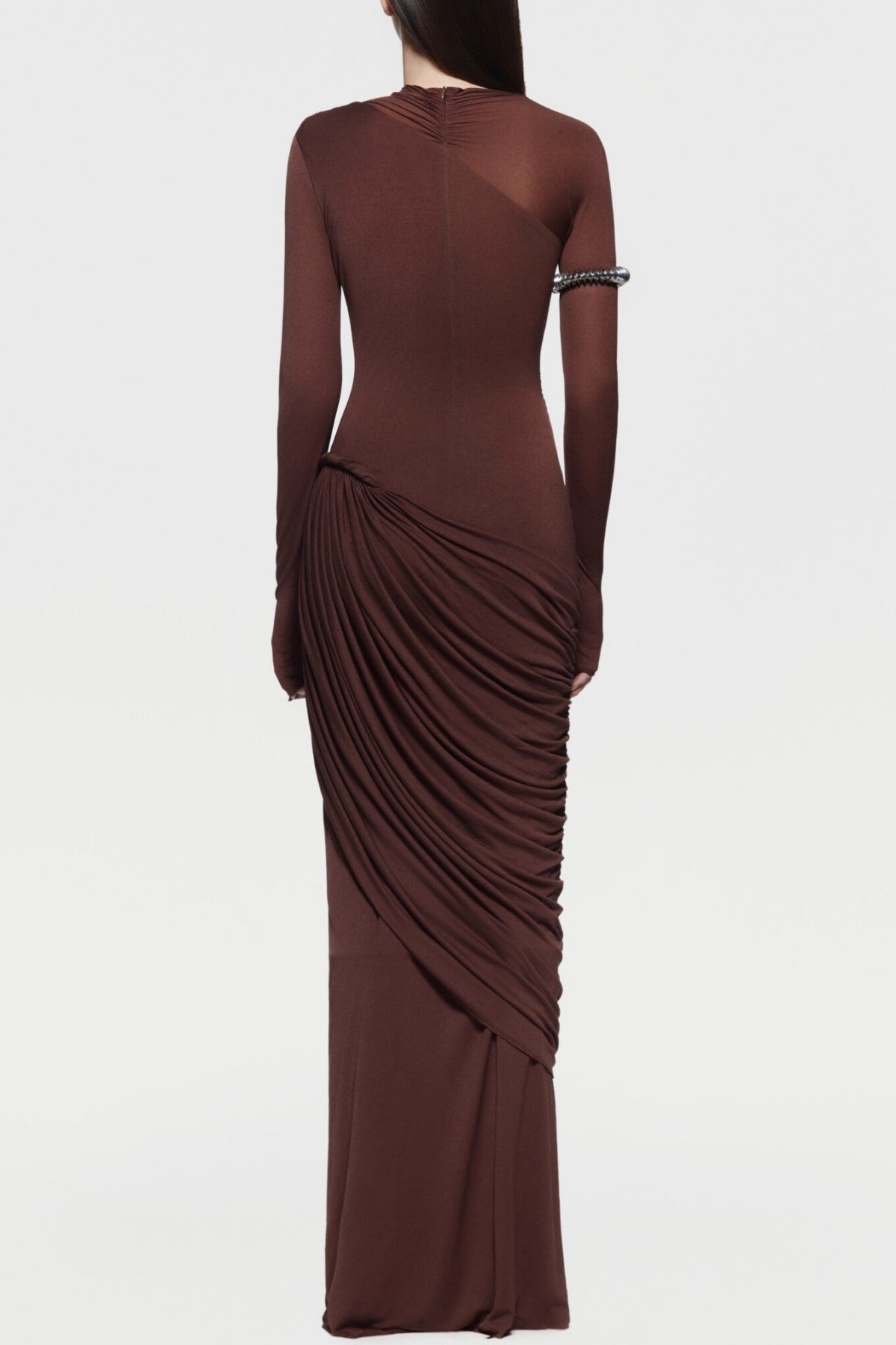Kylian Asymmetric Ruched Maxi Dress - Brown