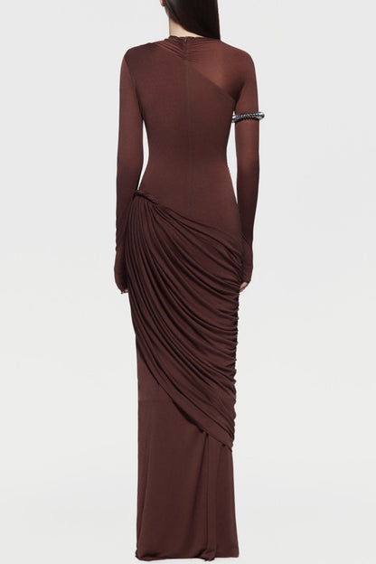 Kylian Asymmetric Ruched Maxi Dress - Brown