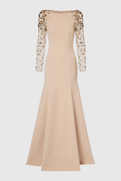 Lafay Sequin Embellished Maxi Dress - Beige
