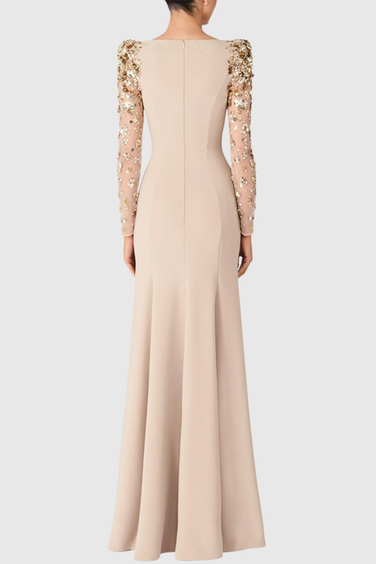 Lafay Sequin Embellished Maxi Dress - Beige