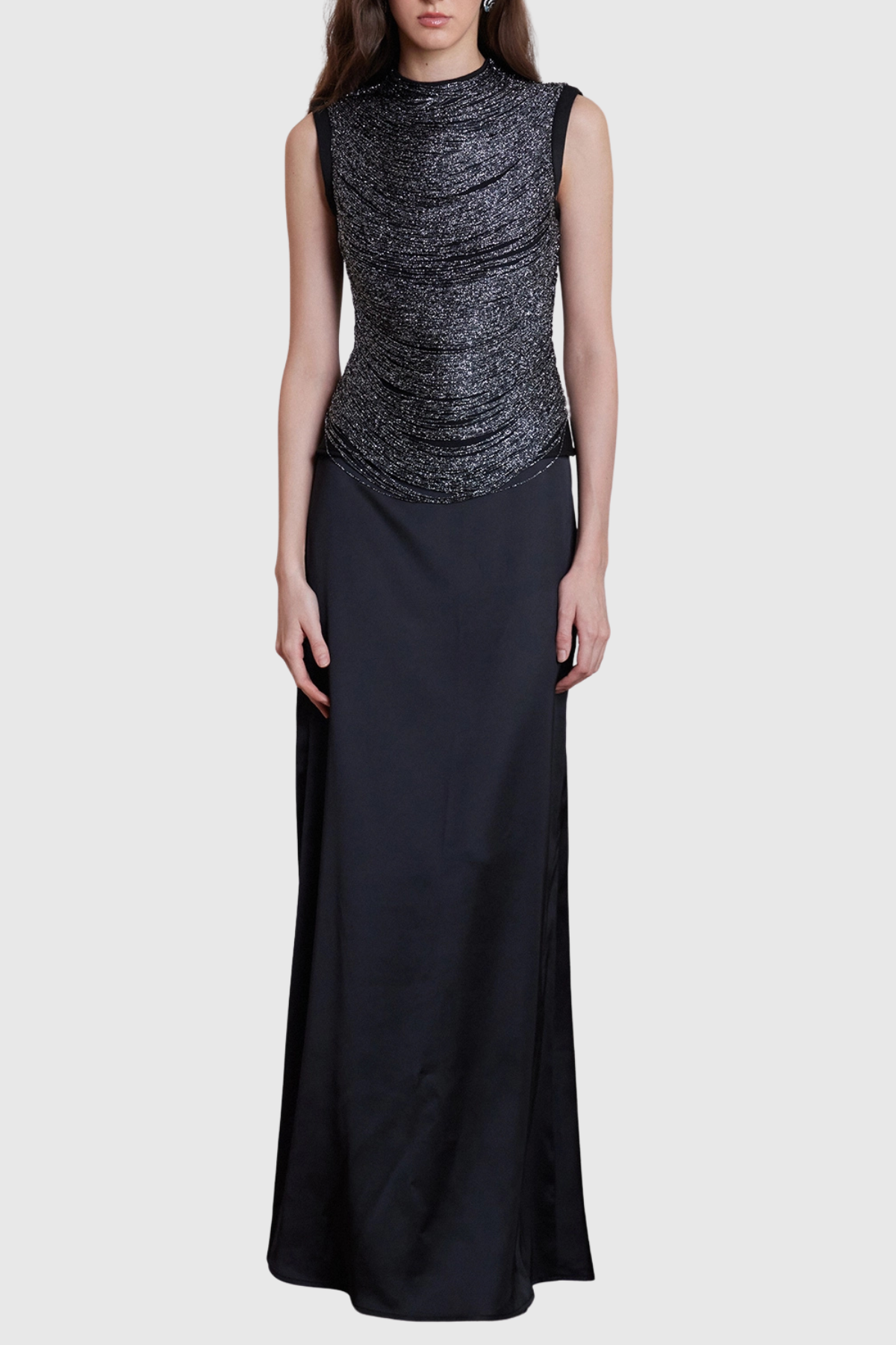 Laikla Fringe Sleeveless Top & Satin Skirt Set - Black