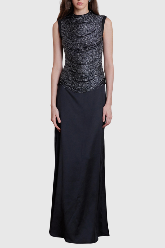 Laikla Fringe Sleeveless Top & Satin Skirt Set - Black